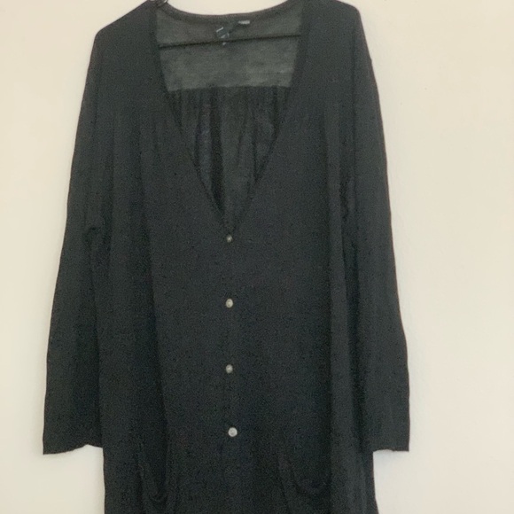 EILEEN FISHER WOMAN 3X Black Italian Yarn Knit Open Cardigan Linen Nylon Blend - Picture 4 of 11